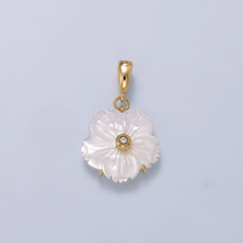 16K Gold Filled 20mm Birthstone CZ Mother of Pearl Flower Snap Drop Pendant | Charms-00965 ~ Charms-00976: April - Diamond
