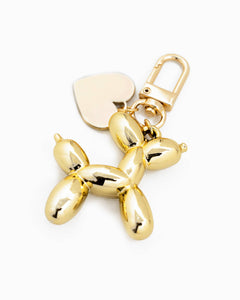 Balloon Dog Heart Bag Charm Keychain - Gold