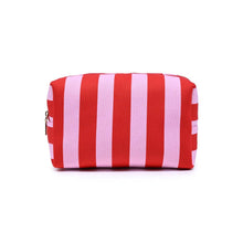 Essential Stripe Cosmetic & Travel Organizer Pouch: Red Pink
