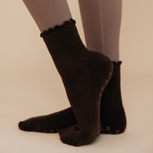 Espresso Dark Brown Neutral Pilates Grip Socks - Daily Grind