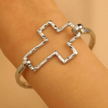 Hammered Open Cross Bangle -  Silver