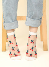 Cherry Embroidered Mesh Ankle Socks