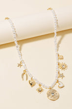 Assorted Charms Pearl Beaded Chain Necklace - Gold