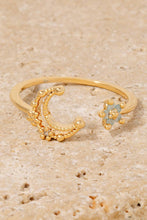 Gold Dipped Cz Moon And Star Open Band Ring - Silver