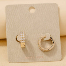 Rhinestone Square Studs Hinge Hoop Earrings - Gold