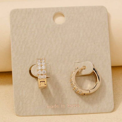 Rhinestone Square Studs Hinge Hoop Earrings - Gold