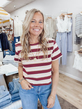 Fairway Stripe Boyfriend Tee - Wine Multi