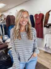 Tessa Exposed Seam Striped Round Neck Pullover - Dark Grey