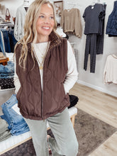 Aspen Plaid Collar Quilted Zip Up Vest - Dark Brown
