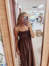 Chocolate Truffle Pintuck Detail Spaghetti Strap Midi Dress