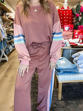 Clearwater Stripe Jogger Bottom - Dark Mauve