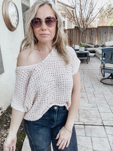 Boho Crochet Short Sleeve Top - Light Coral