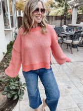 Two Tone Striped Casual Stripe Sweater Top - Coral