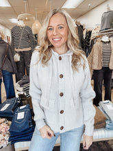 Emerson Drawstring Button Closure Hooded Sweater - Grey