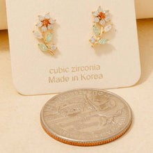 Gold Dipped Cz Flower Stud Earrings - Gold