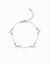 Skinny Bow Acrylic Pearl Link Station Chain Bracelet - Gold