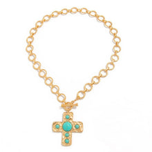 Hammered Cross Front Toggle Necklace - Turquoise