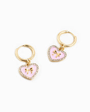Bow Stamp on Heart Drop Hoop Earrings - White