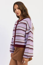 BUTTON UP ROUND NECK CARDIGAN: PURPLE BURGUNDY MULTI