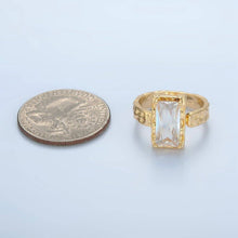 24K Gold Filled Clear CZ Baguette Hammered Wrap Band Ring | U320