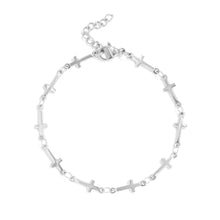 18K Gold PVD Stainless Steel Cross Chain Bracelet: Stainless Steel Silver