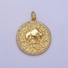 24K Gold Filled Zodiac Sign Birth Star Hammered Round Micro Paved CZ Charm Bar