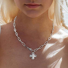 NOTABLE HAMMERED CROSS FRONT TOGGLE NECKLACE - Silver
