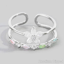 Gold Dipped Cz Flower Studded Two Row Ring: Gold