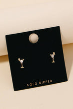 Gold Dipped Cz Martini Glass Stud Earrings - Gold