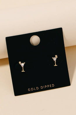 Gold Dipped Cz Martini Glass Stud Earrings - Gold