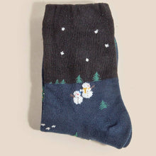 Festive Christmas Scenery Embroidered Socks - Navy/Black