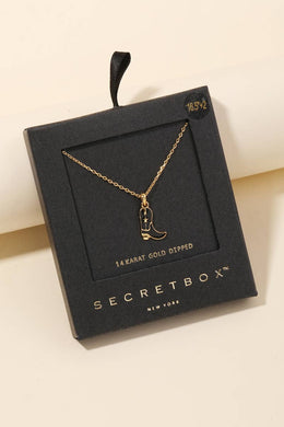 Secret Box Western Cowboy Boot Charm Necklace - Black
