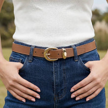 Metallic Crescent Buckle Leather Belt: Gold/Black