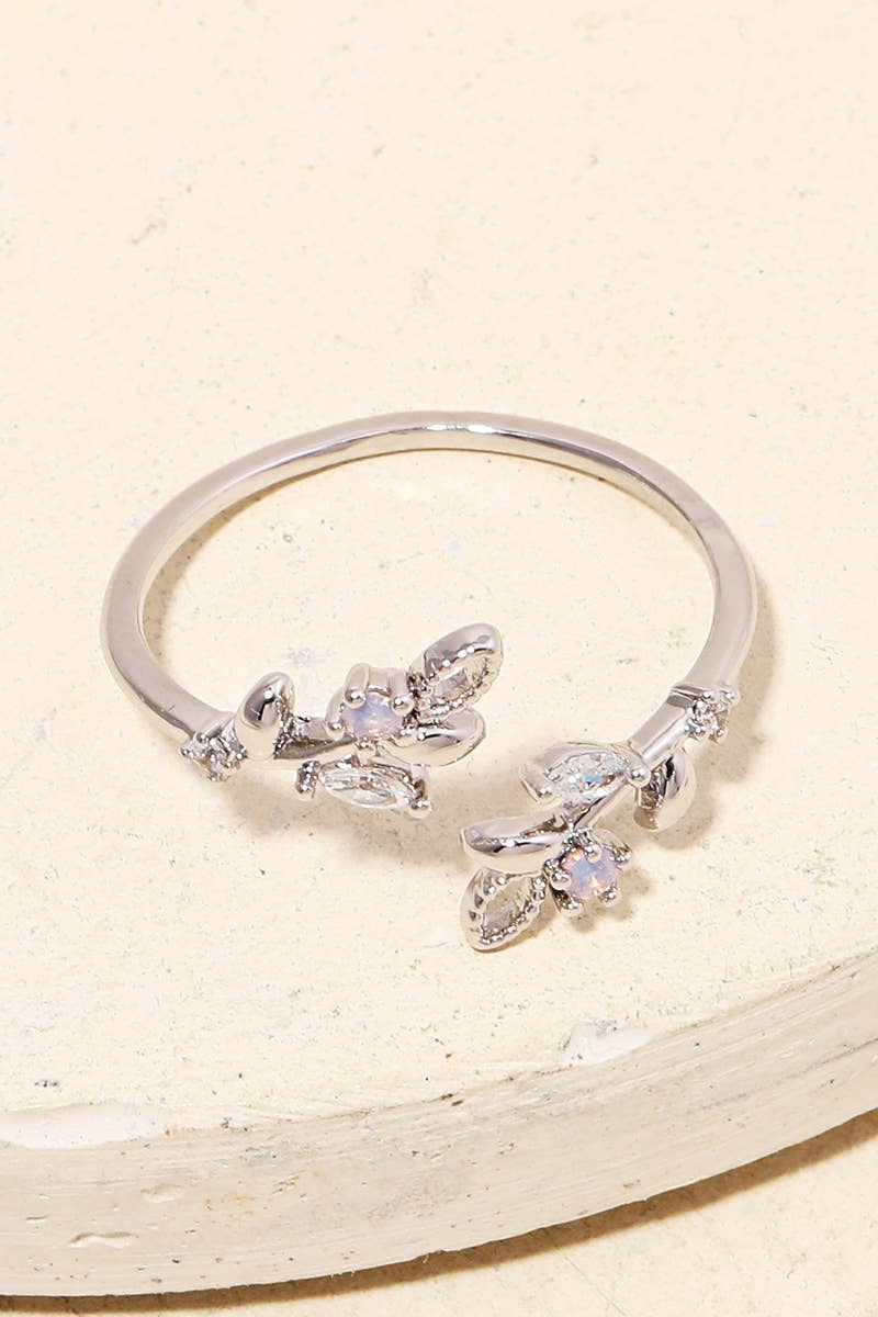 Open Leaf Adjustable Ring - Silver