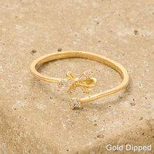 Gold Dipped Bow Ribbon Flower Ring: Silver