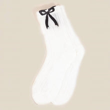 Embroidered Ribbon Bow Socks - Gray