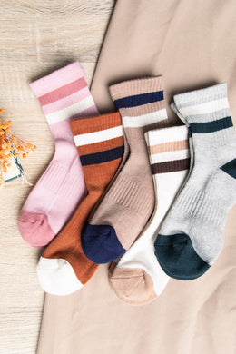 Color Block Stripe Crew Socks