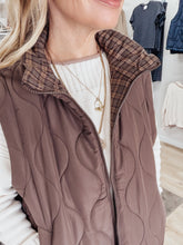 Aspen Plaid Collar Quilted Zip Up Vest - Dark Brown