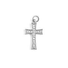 18K Gold PVD Stainless Steel Stone Cross Charm Bar - Stainless Steel Silver