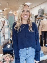 Winfield Solid Crewneck Front Seam Knit Sweater - Navy