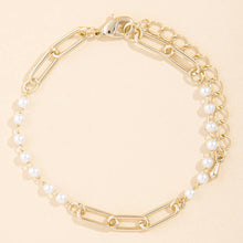 Pearl Bead And Paperclip Chain Link Bracelet: Gold