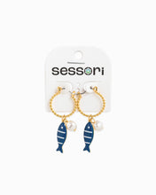 Sea Life Marine Blue Fish Earrings - Gold