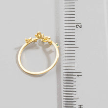 Gold Dipped Cz Leaf And Butterfly Open Ring - Gold
