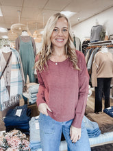 Sutton Crew Neck Pullover with Middle Seam Detail - Heather Wisteria