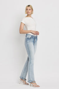 Bridget Tummy Control Mid Rise Distressed Hem Bootcut Denim