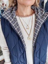 Aspen Plaid Collar Quilted Zip Up Vest - Navy