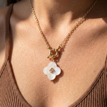Shell Clover Pendant Necklace With Cz Center