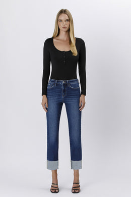 Sarah High Rise Cuff Slim Straight Jean