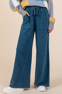 Wide Leg Sweat Pant - Denim Blue