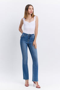 Melinda High Rise Clean Cut Bootcut Hem Denim Jean